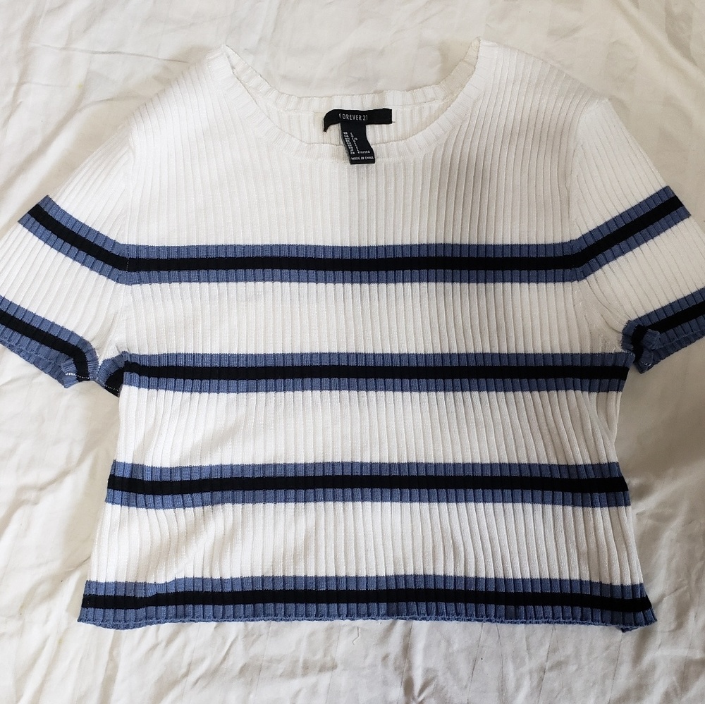 Striped knit ribbed crop top